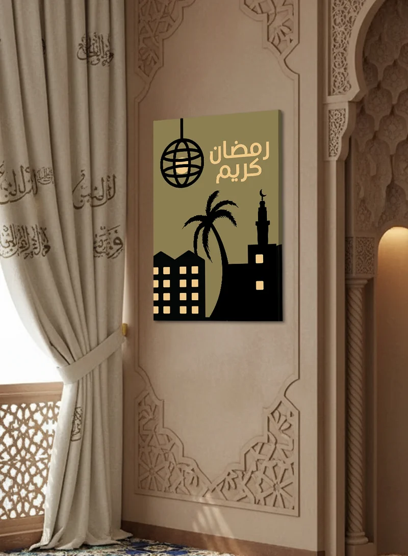 LOWHA Canvas Wall Art Stretched Over Wooden Frame with Ramadan Kareem and Mosque Design